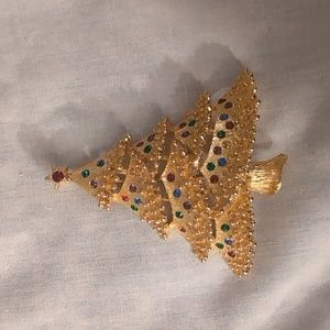 Gold Holiday Christmas Tree Pin Brooch